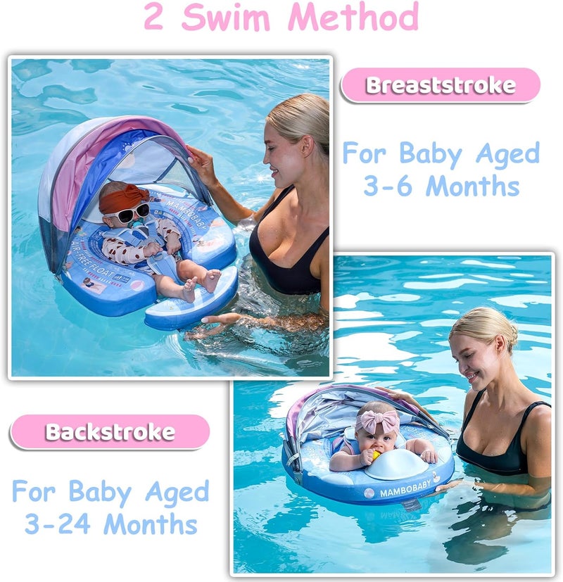 28°C Mambobaby Baby Pool Float with Canopy & Tail Mambobaby Baby Swim Float Non-Inflatable Solid Baby Float Upgrade Soft Waterproof Skin-Friendly Material Infant Swim Float (Deluxe Edition) - Image 5